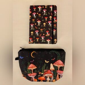 NWT Mushroom Print Cosmetic Bag and Journal Set